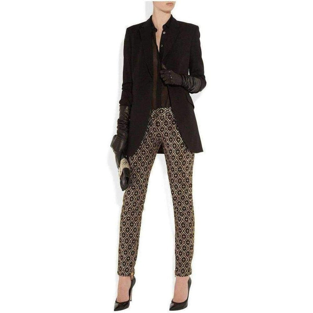 Metallic jacquard skinny pants