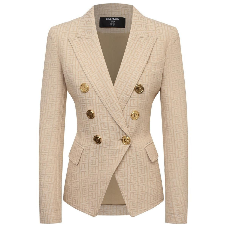Balmain-Monogram Jacquard Double Breasted Blazer - Runway Catalog