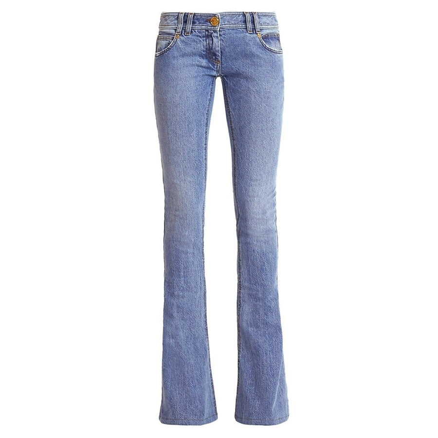 Balmain-Monogram Low-Rise Bootcut Jeans - Runway Catalog