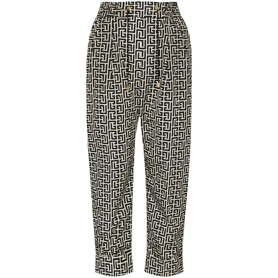 Balmain-Monogram Print Cropped Track Pants - Runway Catalog