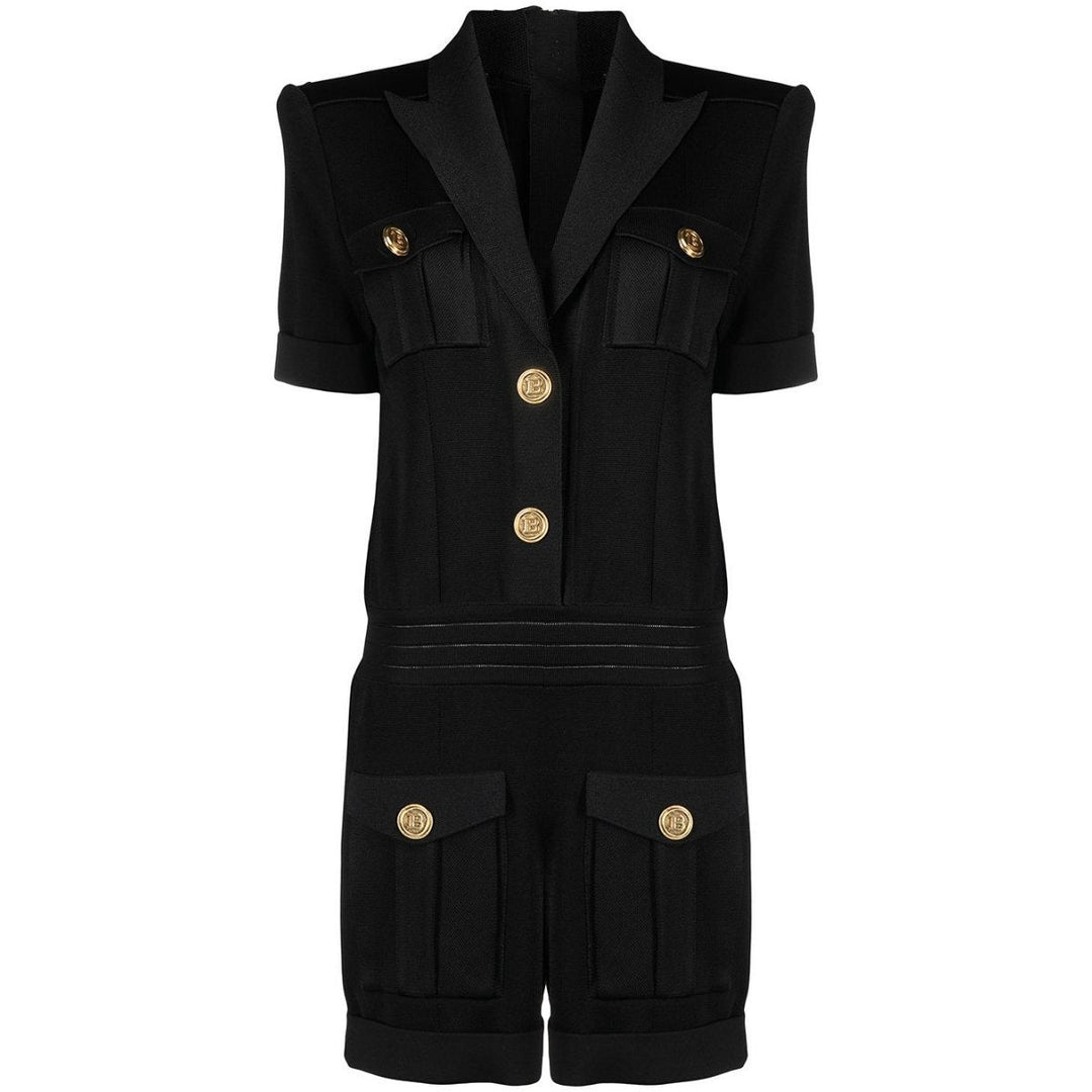 Balmain-Peak Lapel Knitted Jumpsuit - Runway Catalog