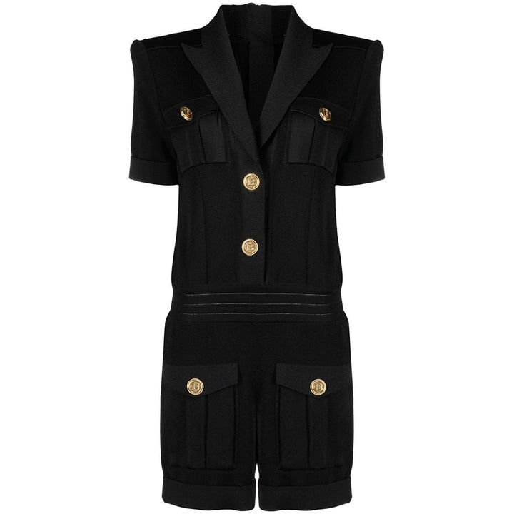 Balmain-Peak Lapel Knitted Jumpsuit - Runway Catalog
