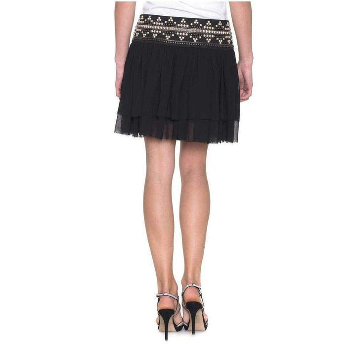 Pierre Ethno Black Pleated Mini Skirt Studs Embellishment