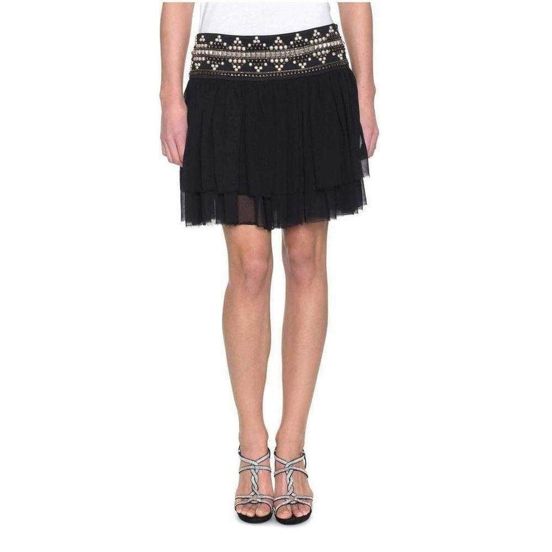 Pierre Ethno Black Pleated Mini Skirt Studs Embellishment