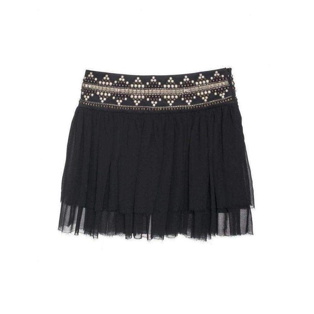 Pierre Ethno Black Pleated Mini Skirt Studs Embellishment