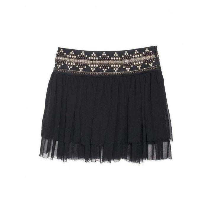 Pierre Ethno Black Pleated Mini Skirt Studs Embellishment