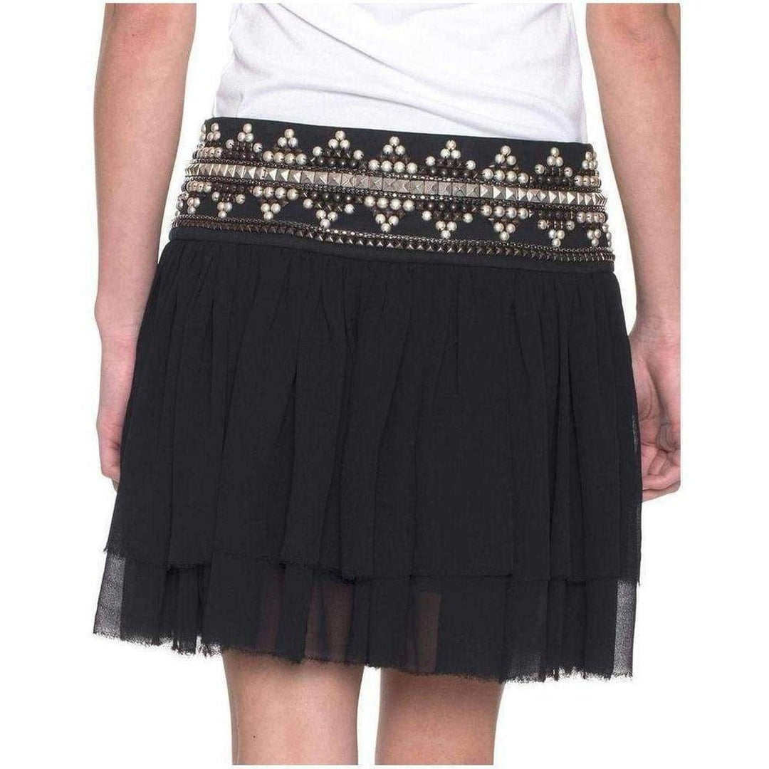 Pierre Ethno Black Pleated Mini Skirt Studs Embellishment
