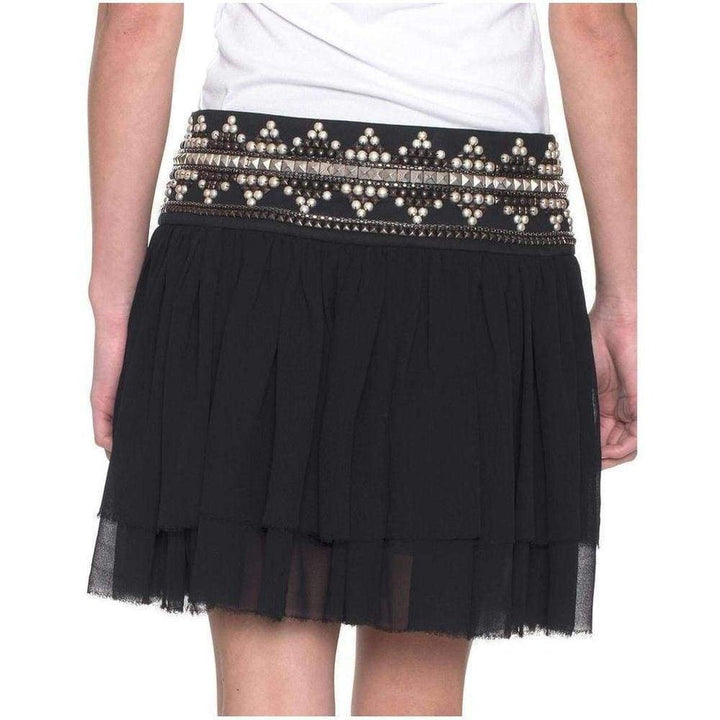 Pierre Ethno Black Pleated Mini Skirt Studs Embellishment