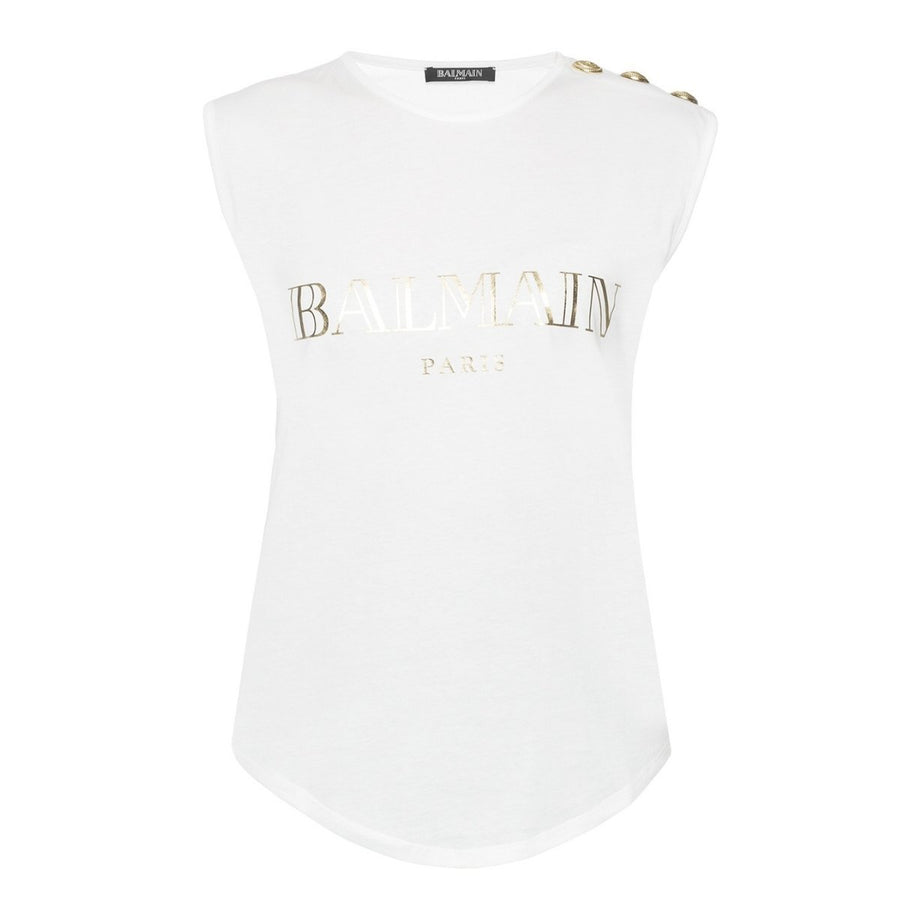 Balmain-Printed Logo Sleeveless T-shirt - Runway Catalog