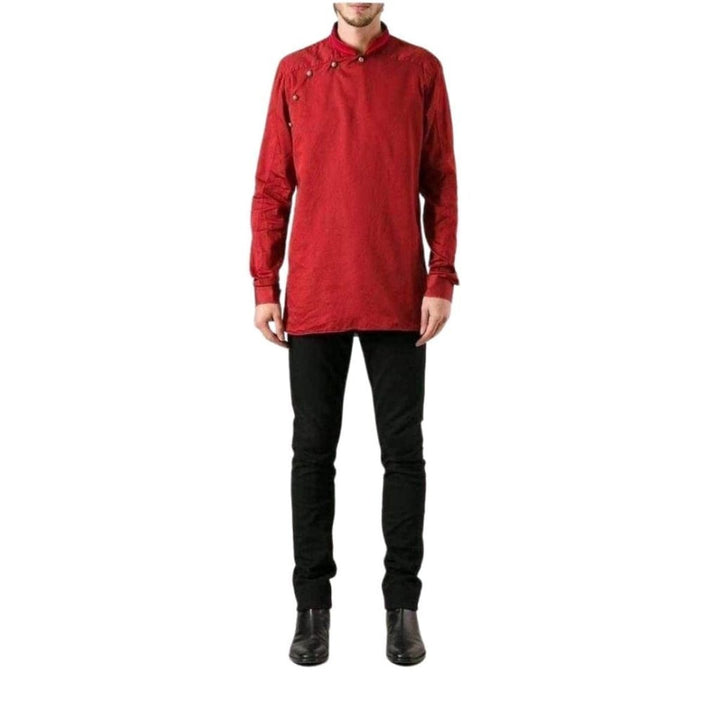 Red Asymmetrical Button Long Sleeve Shirt