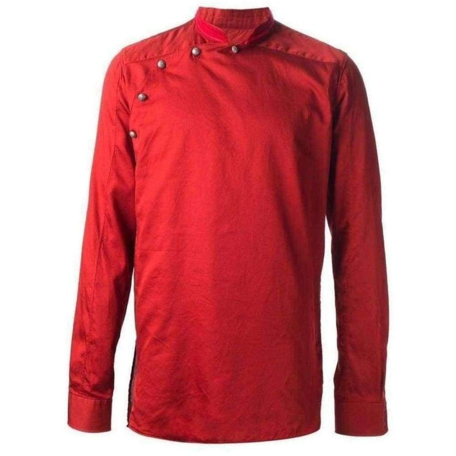 Balmain-Red Asymmetrical Button Long Sleeve Shirt - Runway Catalog
