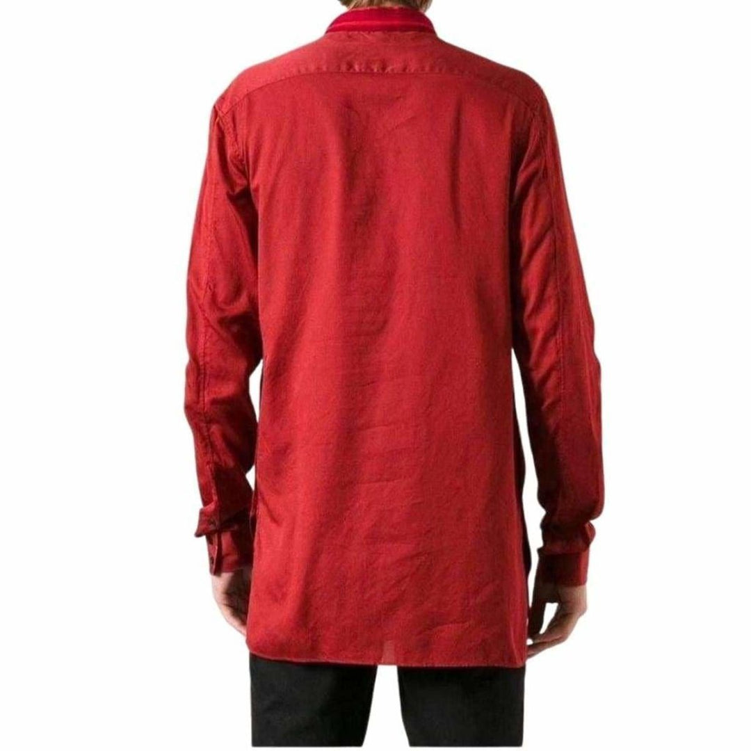 Red Asymmetrical Button Long Sleeve Shirt