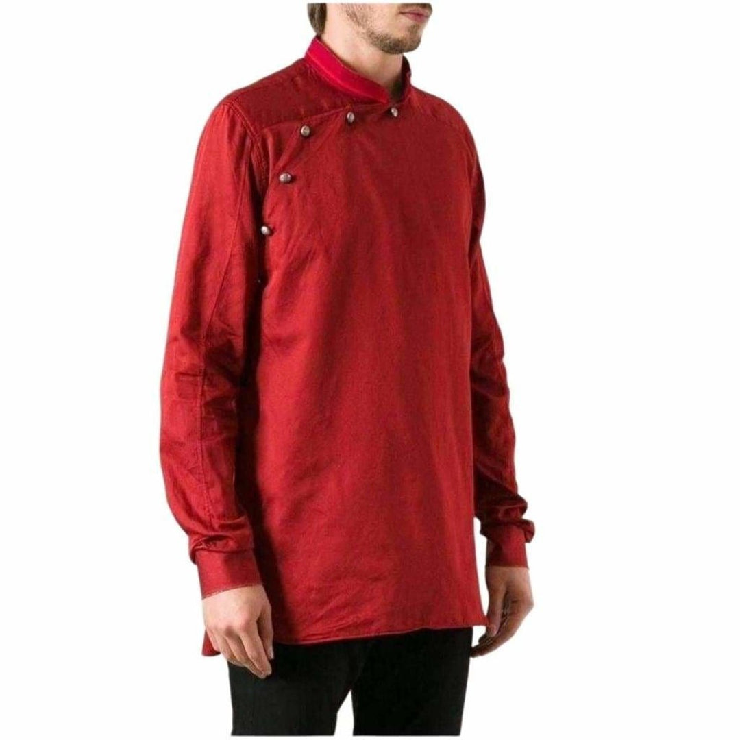 Red Asymmetrical Button Long Sleeve Shirt