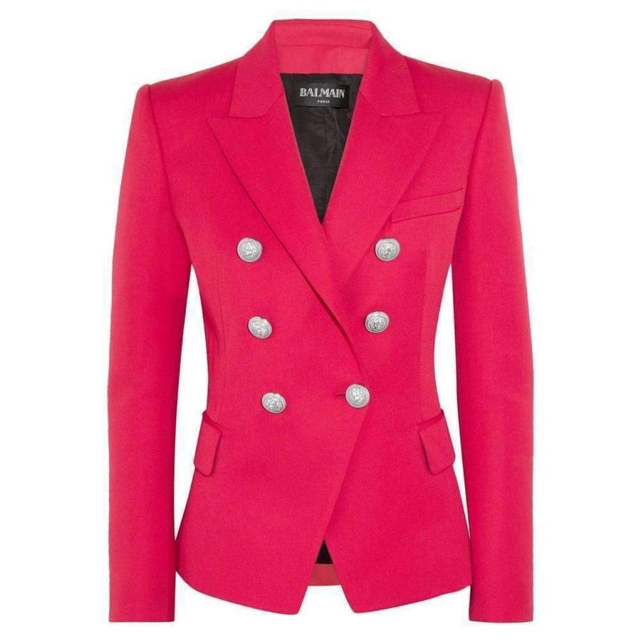 Balmain-Red Double Breasted Wool Jacket - Runway Catalog