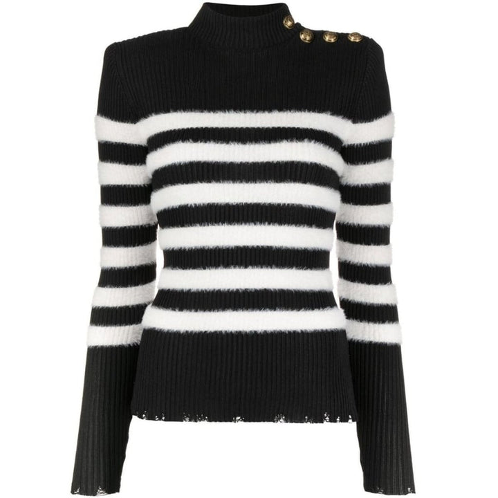 Balmain-Rib Knit Striped Sweater - Runway Catalog