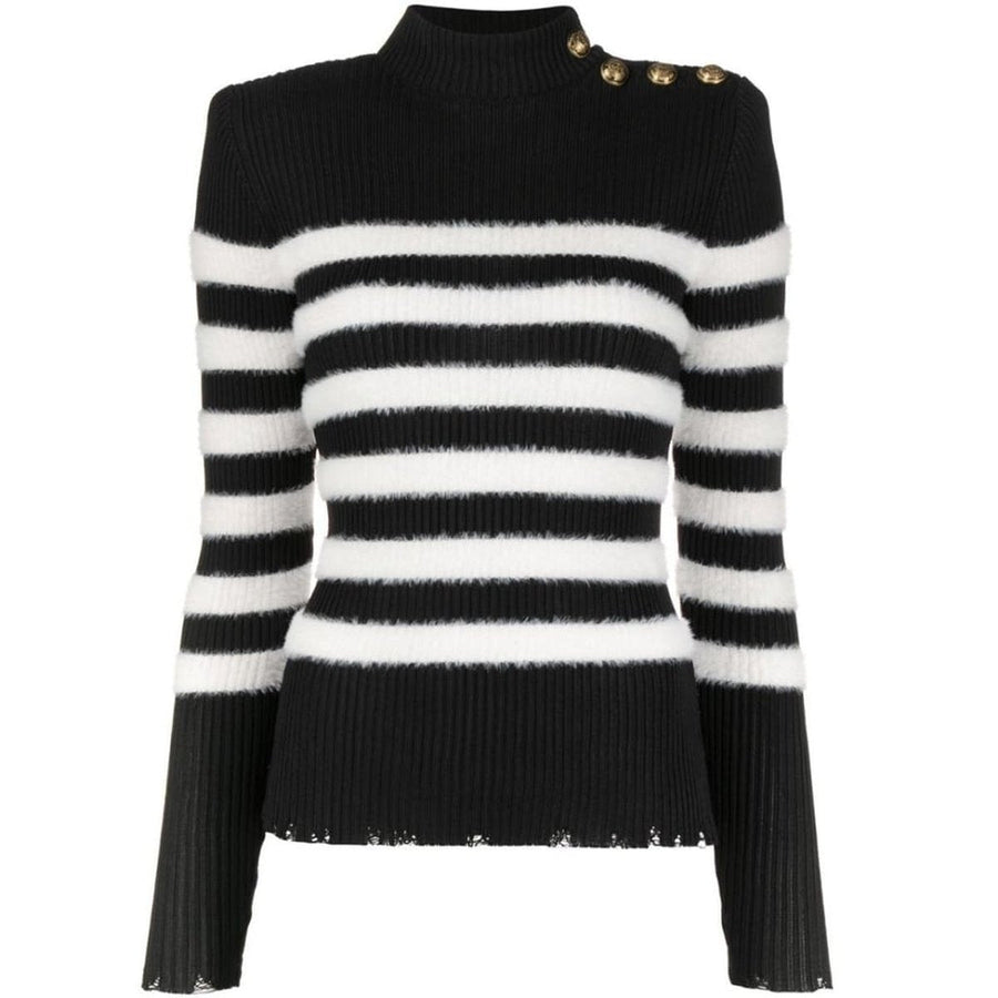 Balmain-Rib Knit Striped Sweater - Runway Catalog