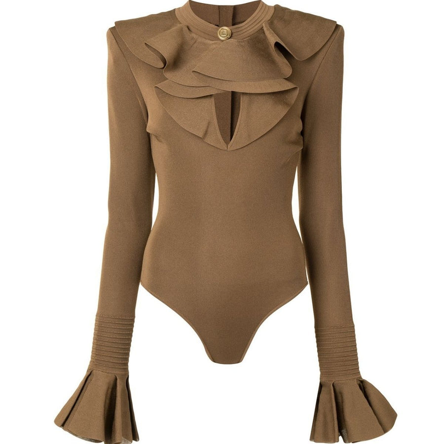 Balmain-Ruffled Knit Bodysuit - Runway Catalog