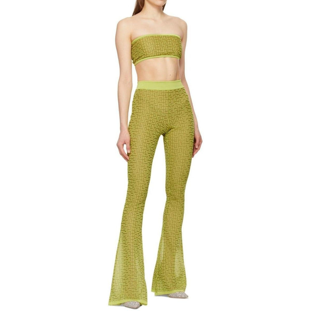 Semi-sheer Monogram Pattern Flared Pants