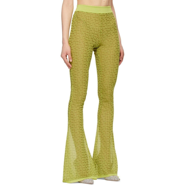 Semi-sheer Monogram Pattern Flared Pants