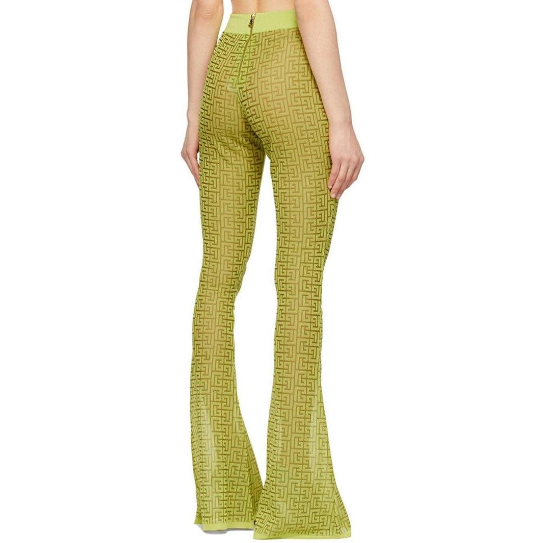 Semi-sheer Monogram Pattern Flared Pants