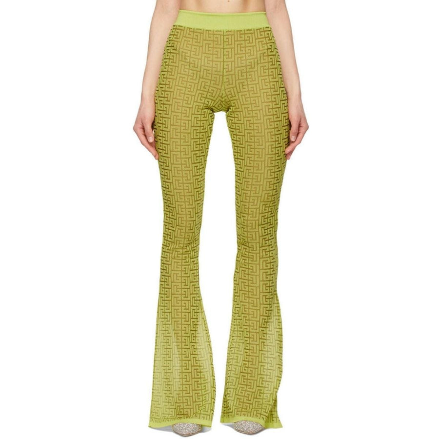 Balmain-Semi-sheer Monogram Pattern Flared Pants - Runway Catalog