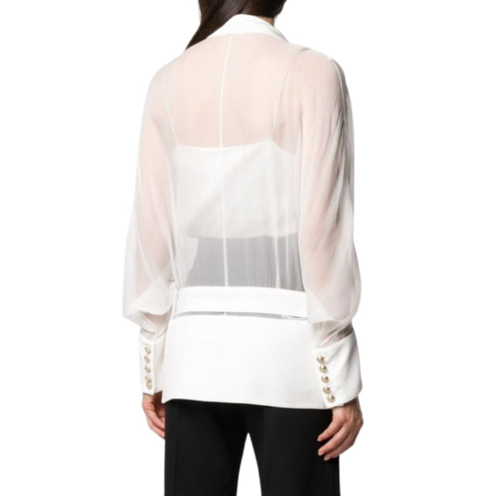 Sheer Panel Double-Breasted Silk Blazer