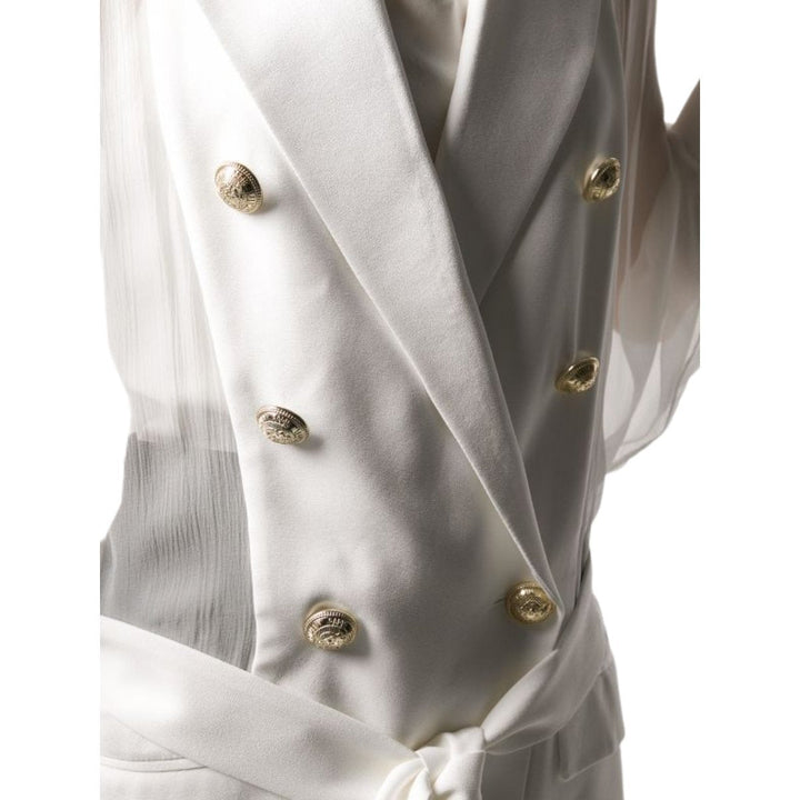Sheer Panel Double-Breasted Silk Blazer