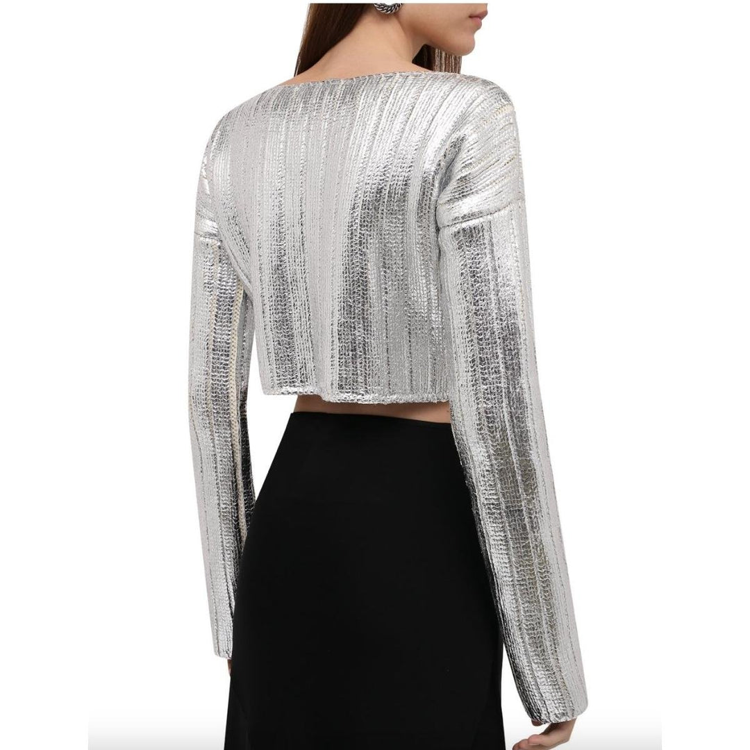 Silver Cropped Wool-blend  Sweater