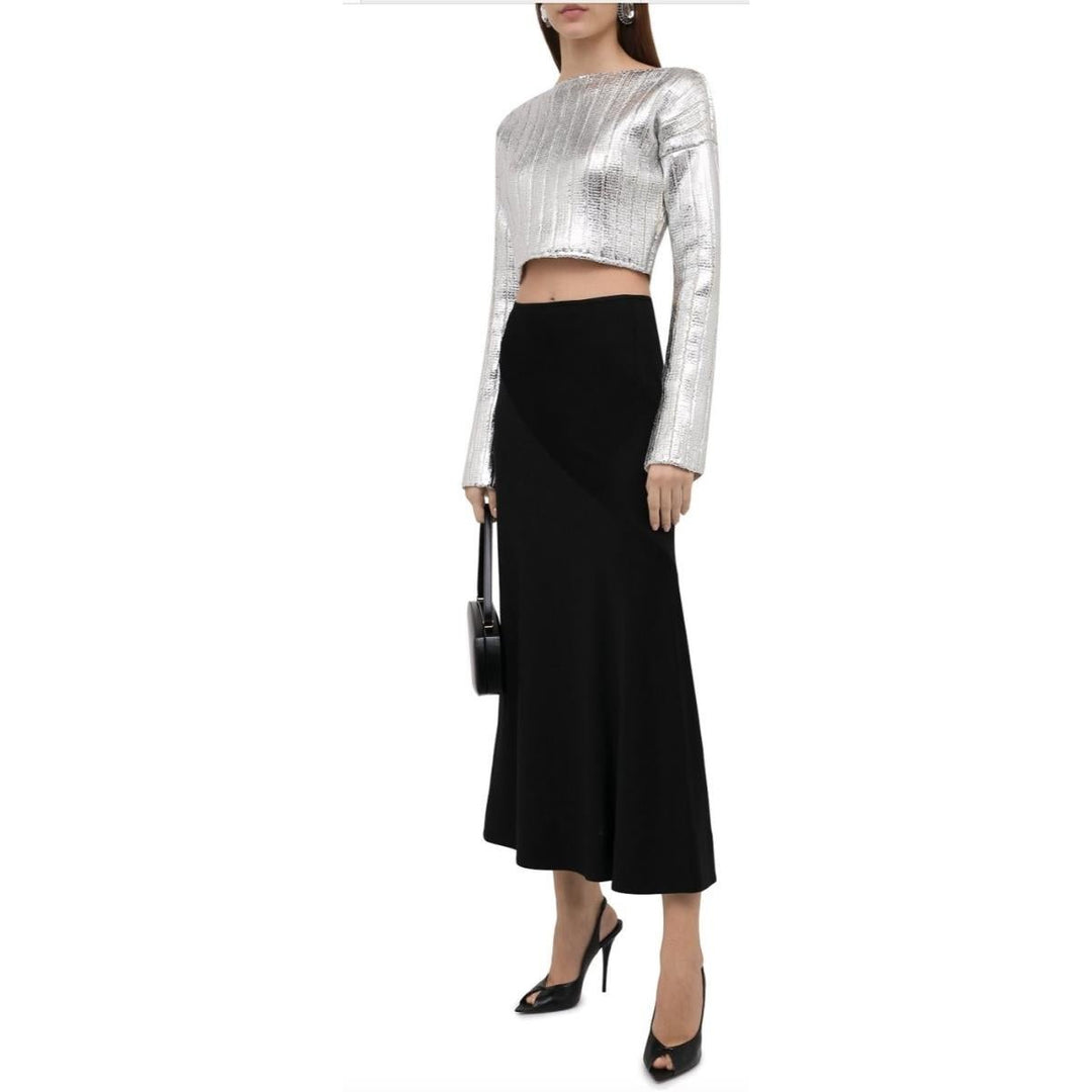 Silver Cropped Wool-blend  Sweater