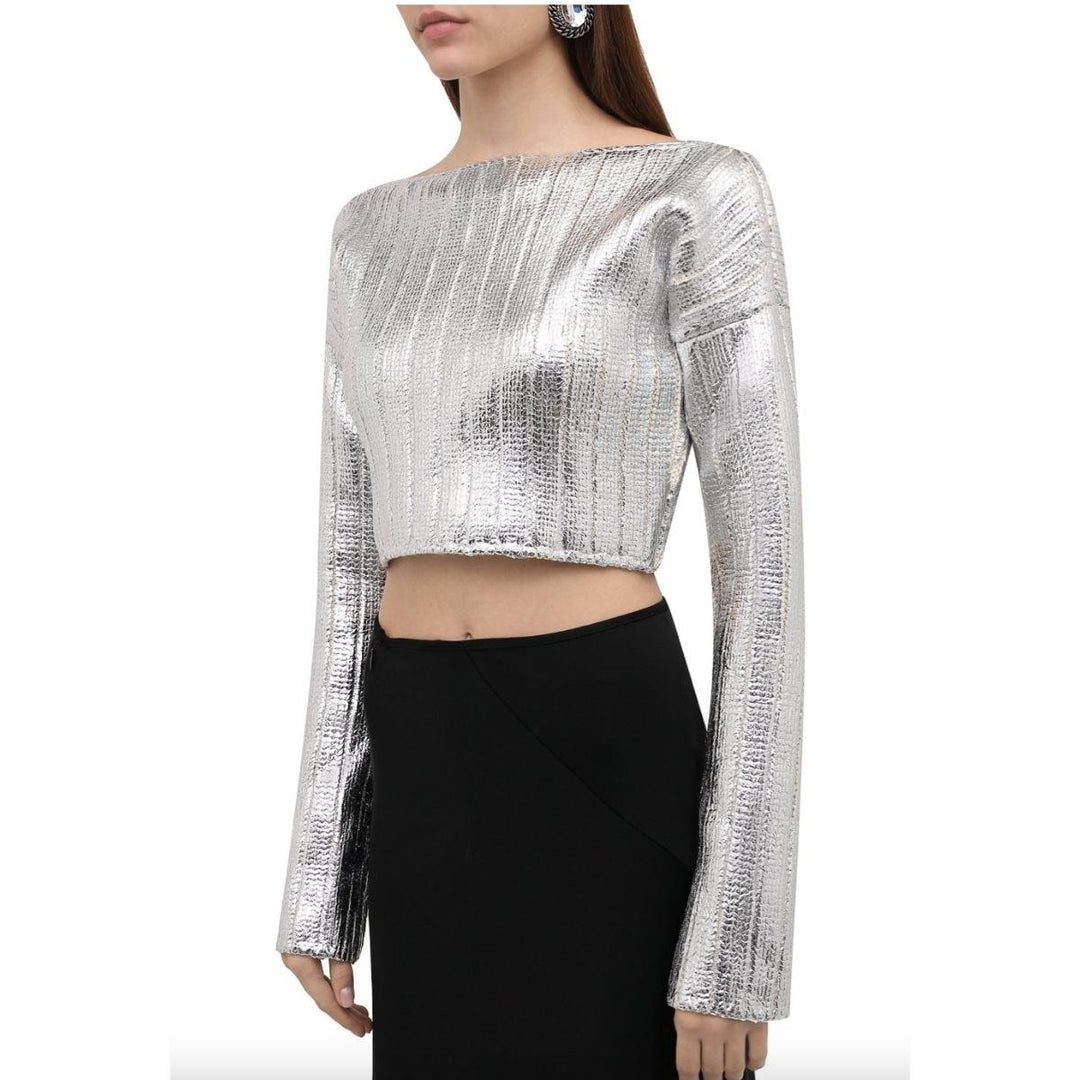 Silver Cropped Wool-blend  Sweater