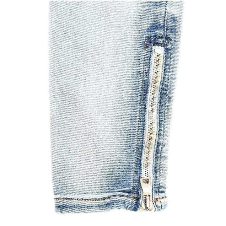 Washed Stretched Cotton Biker Jeans