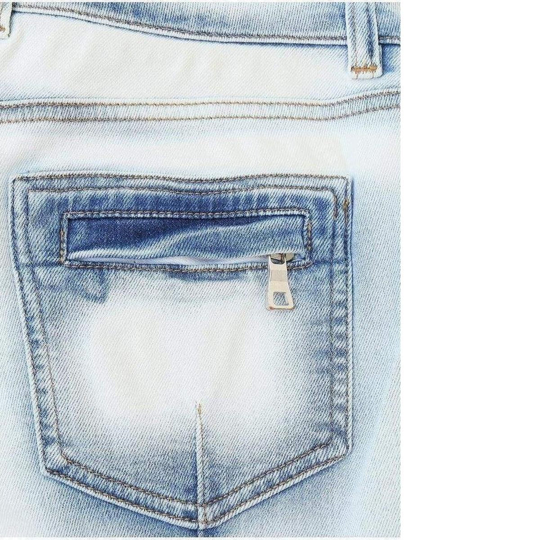 Washed Stretched Cotton Biker Jeans