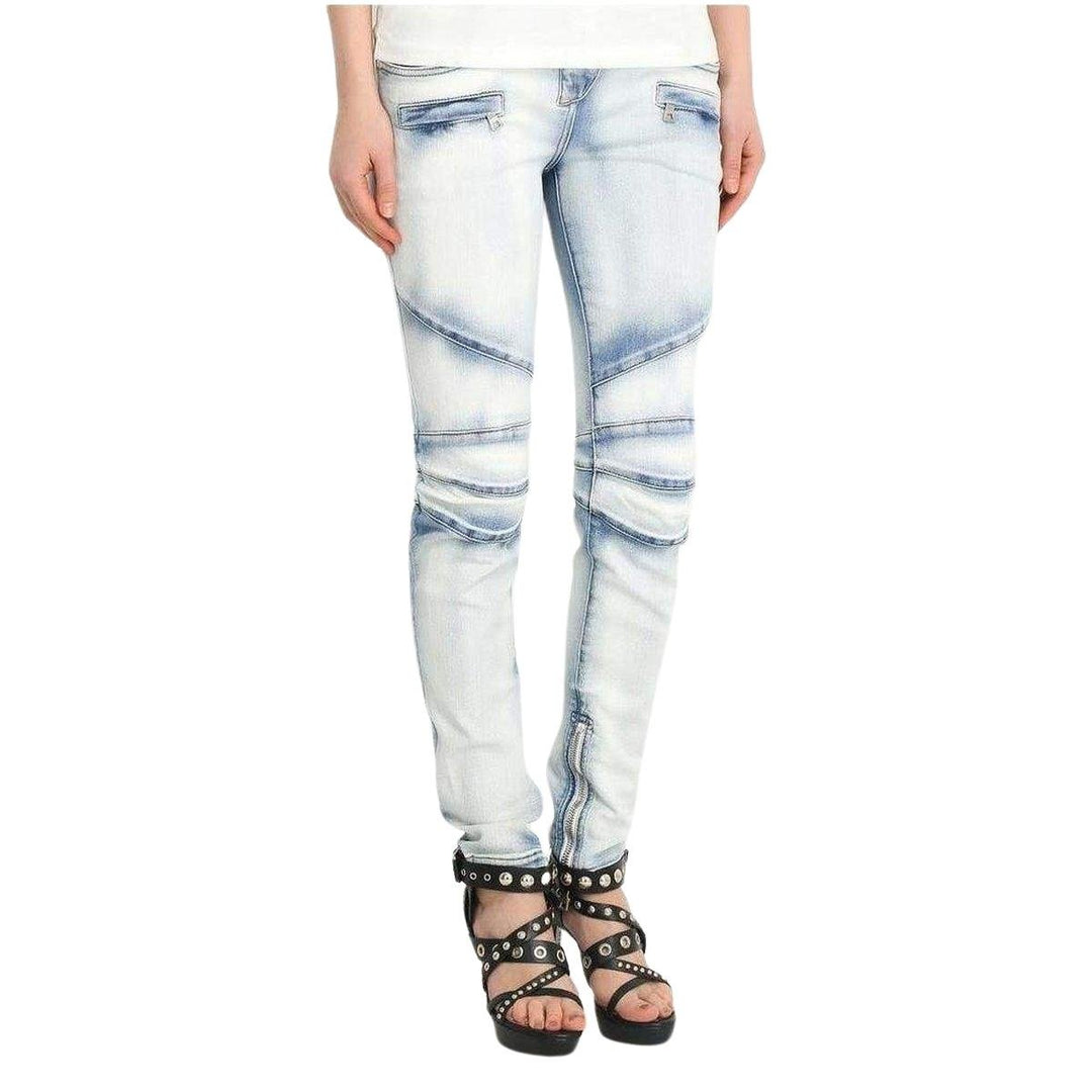 Washed Stretched Cotton Biker Jeans