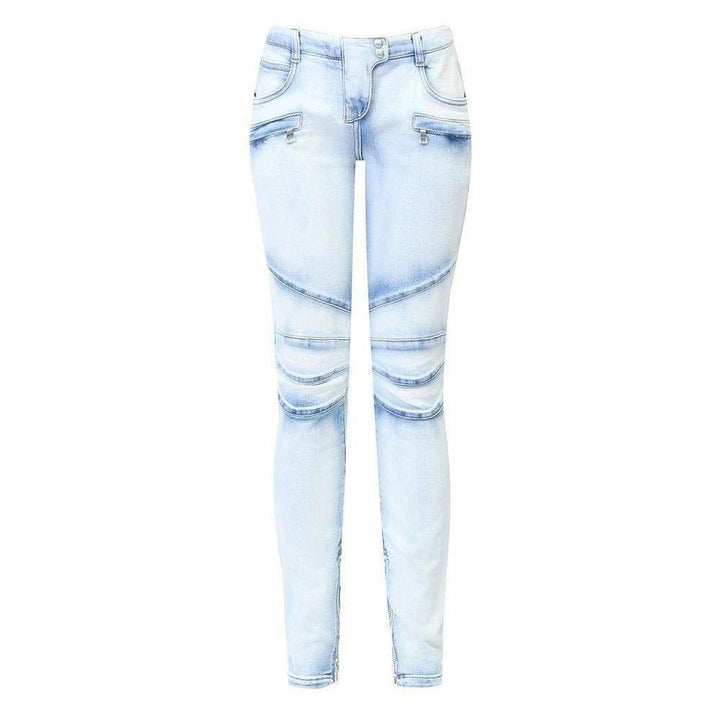 Balmain-Washed Stretched Cotton Biker Jeans - Runway Catalog