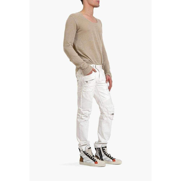 White Biker Destroyed Denim Jeans