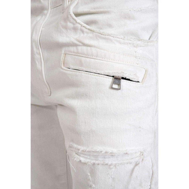 White Biker Destroyed Denim Jeans