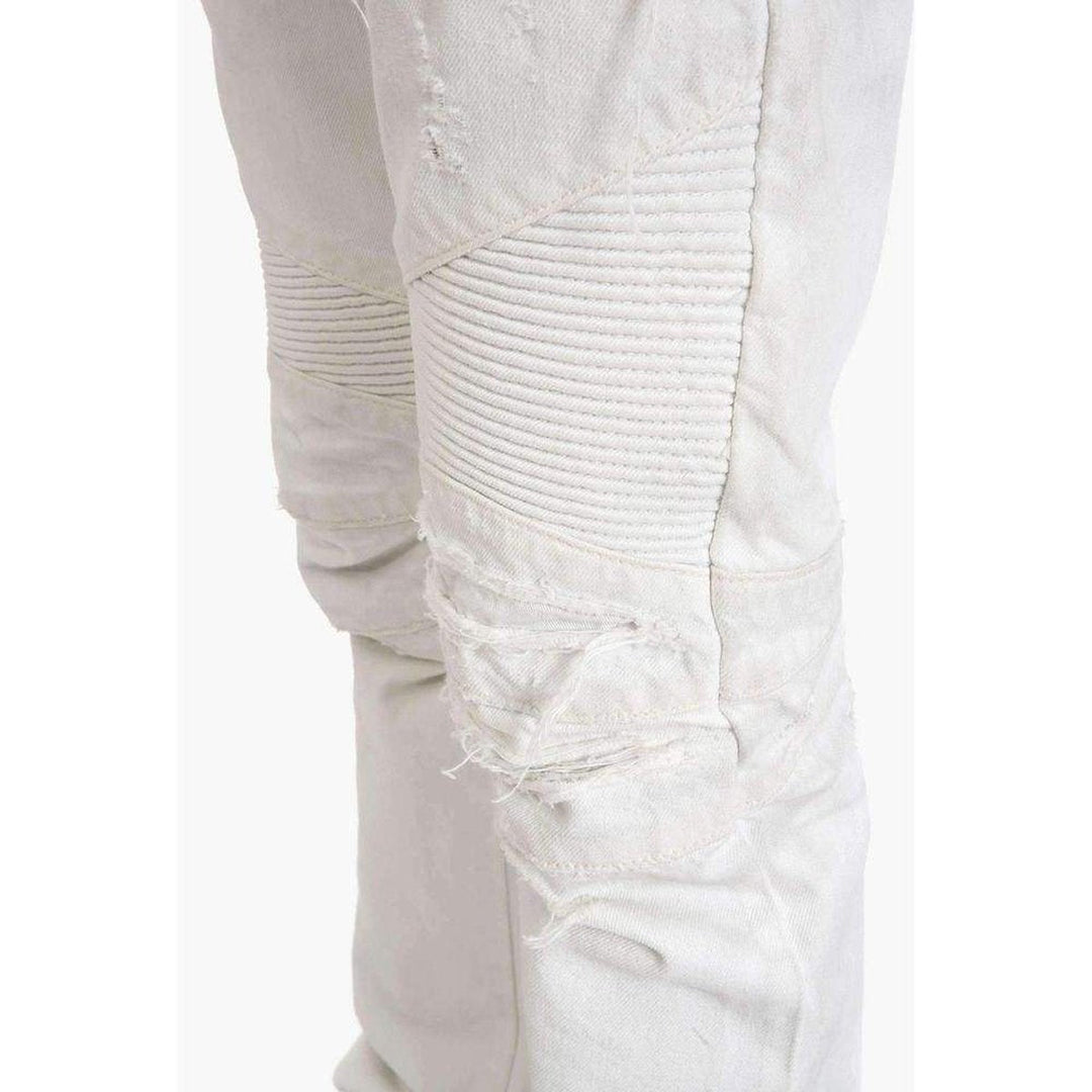 White Biker Destroyed Denim Jeans