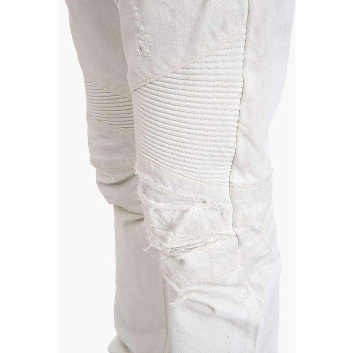 White Biker Destroyed Denim Jeans