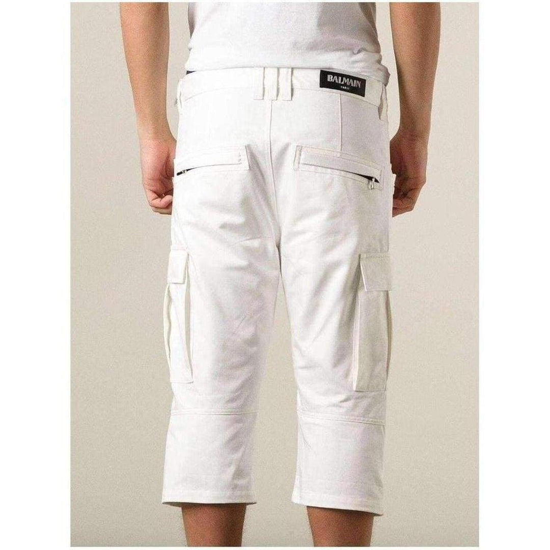 White Cotton Cargo Biker Shorts