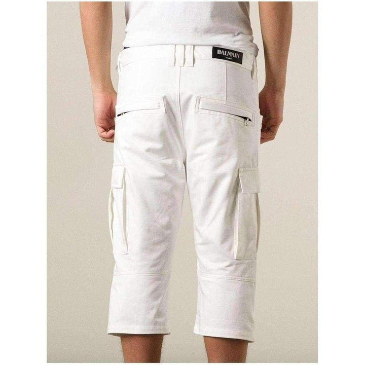 White Cotton Cargo Biker Shorts