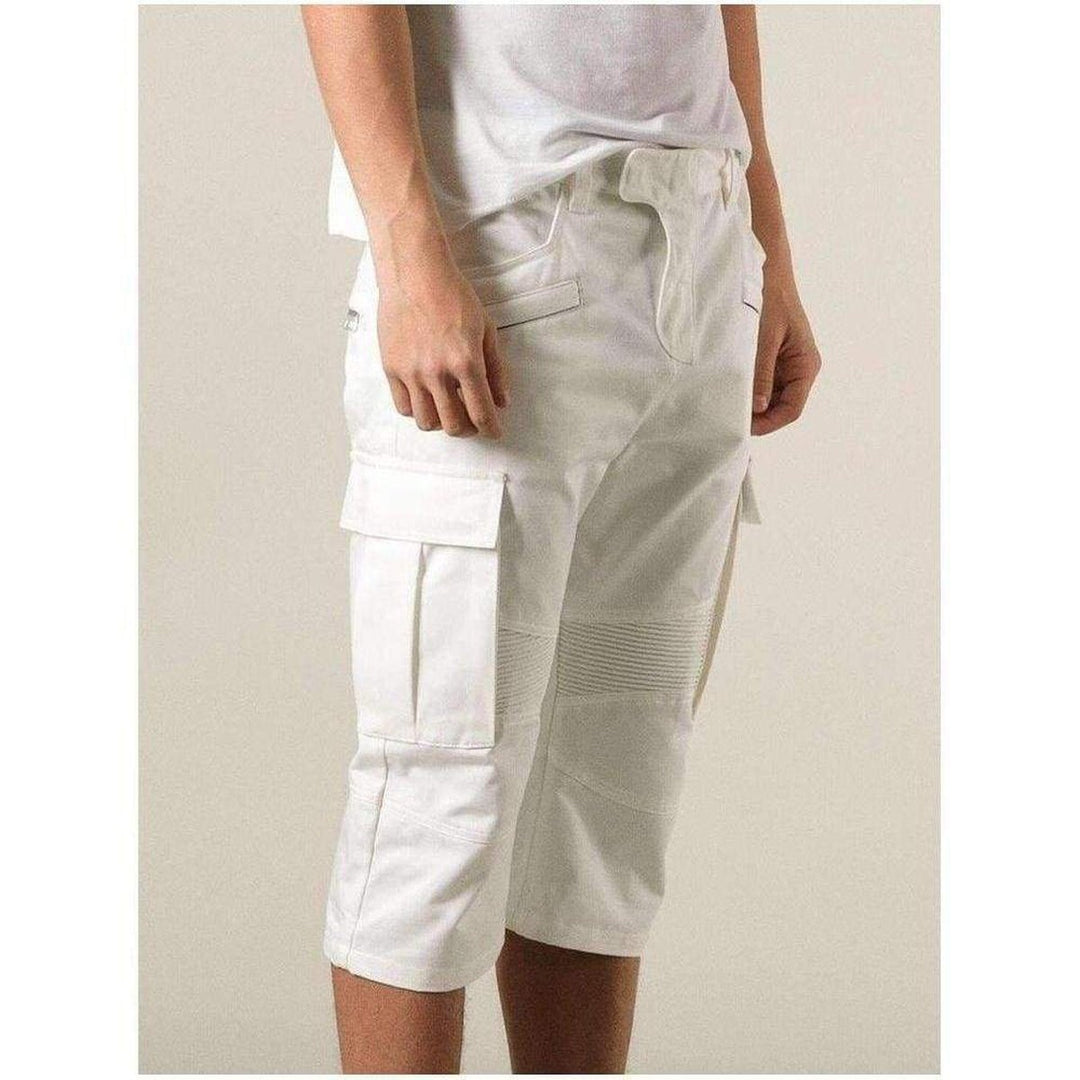 White Cotton Cargo Biker Shorts