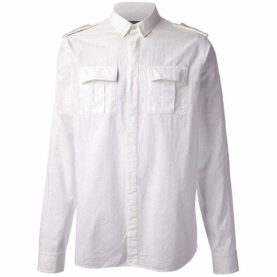 Balmain-White Cotton Military Shirt - Runway Catalog