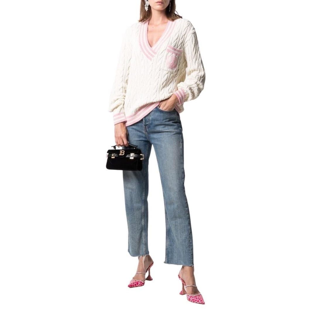 Wool-Blend Cable Knit Sweater With Patch