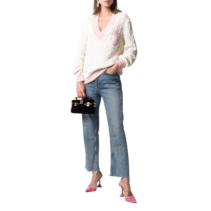 Wool-Blend Cable Knit Sweater With Patch