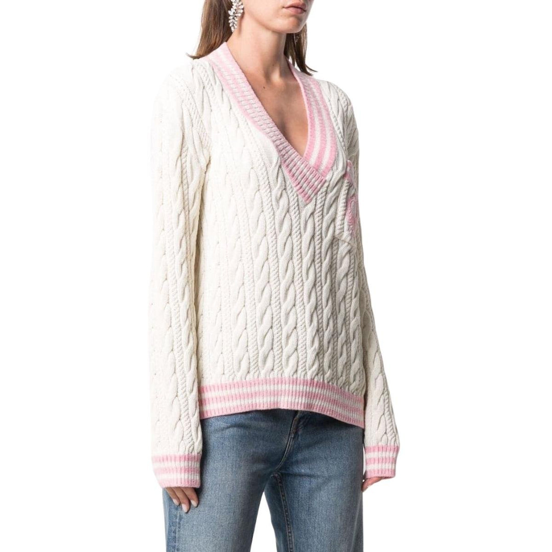Wool-Blend Cable Knit Sweater With Patch