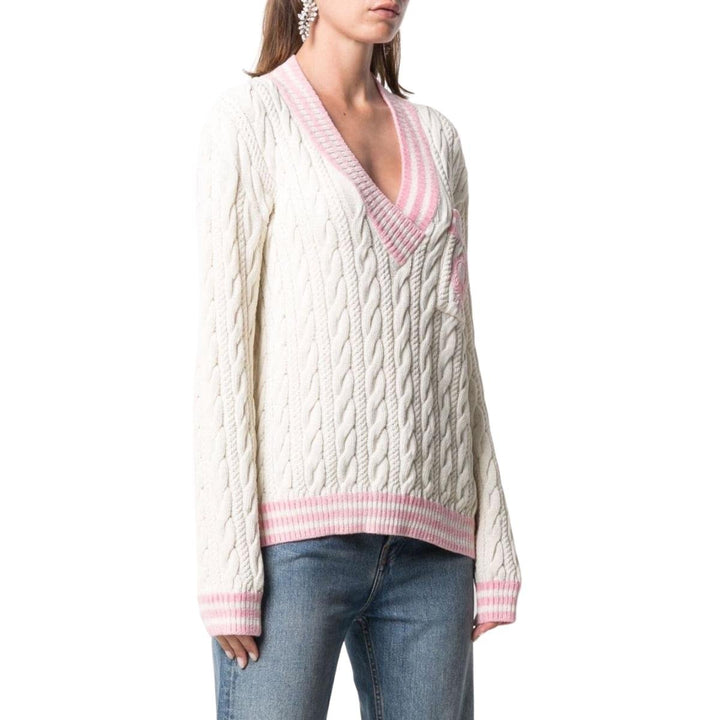 Wool-Blend Cable Knit Sweater With Patch