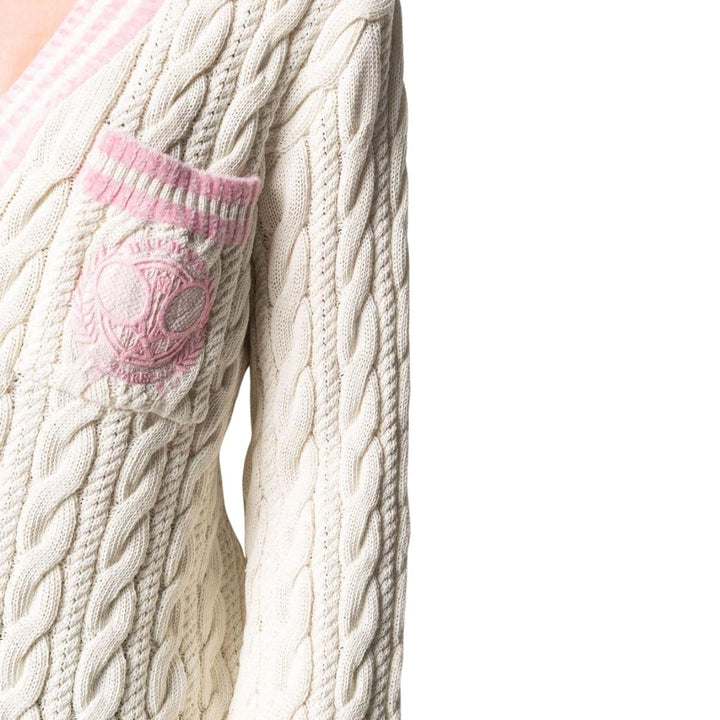 Wool-Blend Cable Knit Sweater With Patch