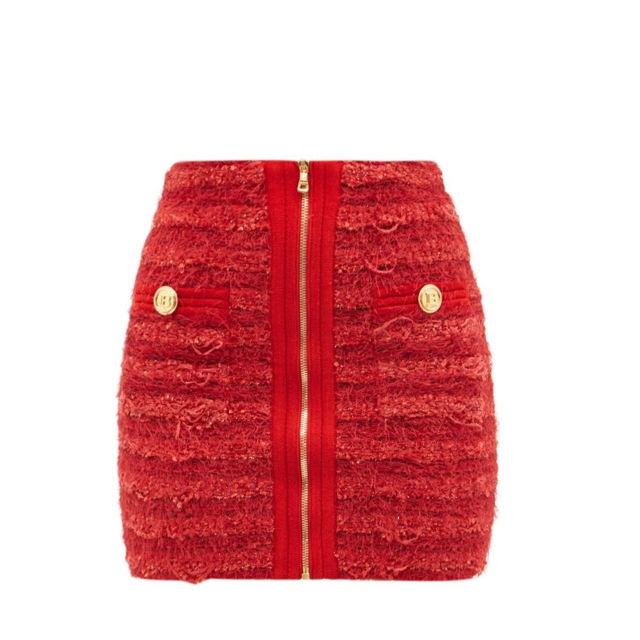 Balmain-Zipped Tweed Mini Skirt - Runway Catalog