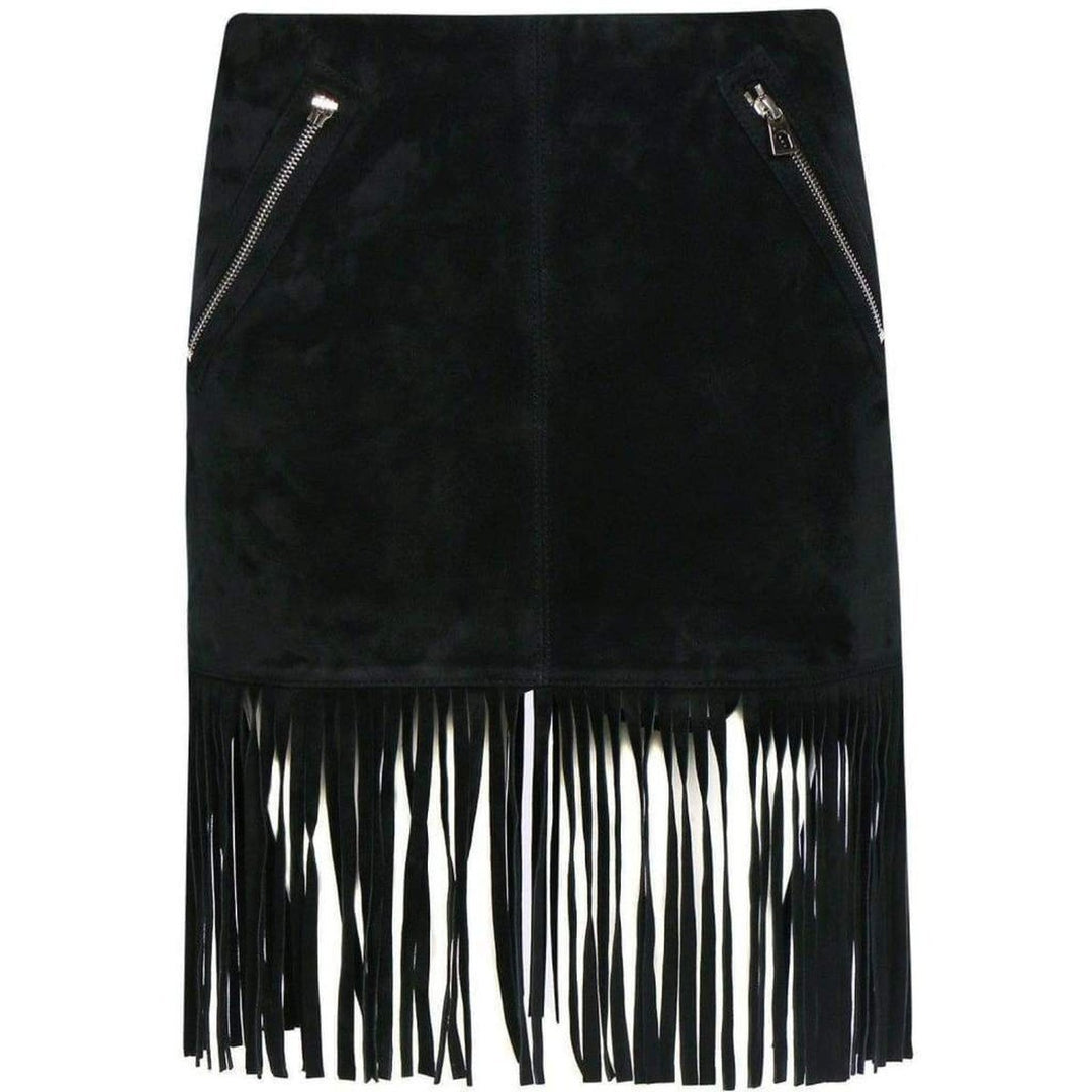 Barbara Bui-Barbara Bui Black Leather Fringe Skirt - Runway Catalog