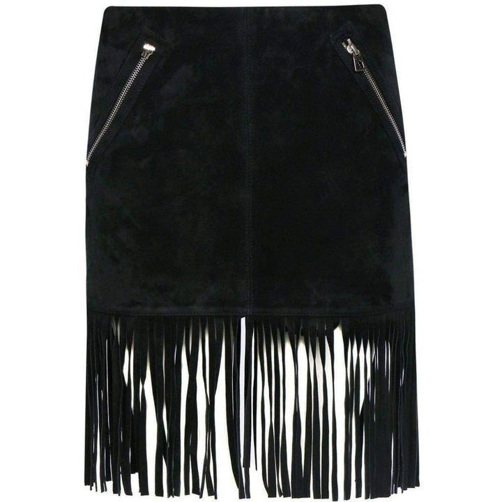 Barbara Bui-Barbara Bui Black Leather Fringe Skirt - Runway Catalog
